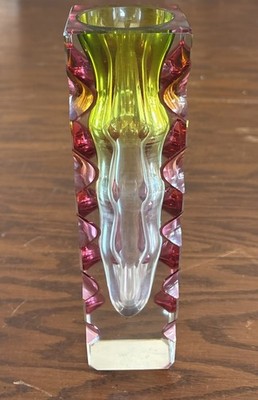 OLDRICH LIPSKY GLASS VASE FOR NOVY BOR EXBOR VTG 60s Czechoslovakia MCM RARE