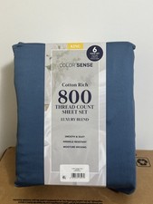 Color Sense 6-Piece 800 Thread Count Copen Blue Cotton Rich King Bed Sheet Set