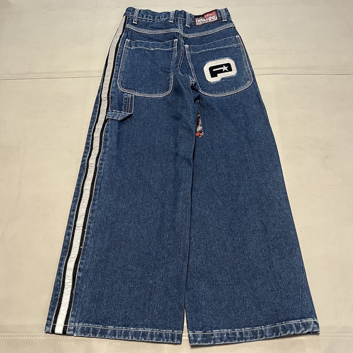 New VTG Y2K Men Plugg Wide Flare Blue Jean 26x25 3M Reflective