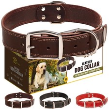 ADITYNA Heavy Duty Leather Dog Collar for Extra-Large Dogs, 22-30" Soft yet...