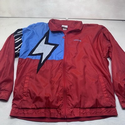 Vintage Adidas Windbreaker Bomber Jacket Size L Red 90s Embroidered Lightning