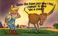 Farmer comic~You Know How I Feel (jackass)~Forgot to send you a Card~mule 1950s