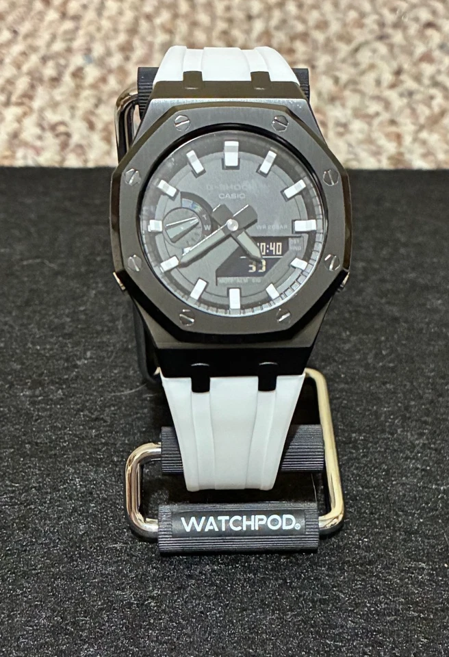 Casio GA-2100 Mod Personalizado - Esfera Blanca, Estuche Negro, Correa Blanca - EE. UU. Envío Gratis Foto 2 de 3