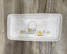 NEW Rae Dunn Happy Easter Eggs in Basket Tray Platter Ceramic By Magenta