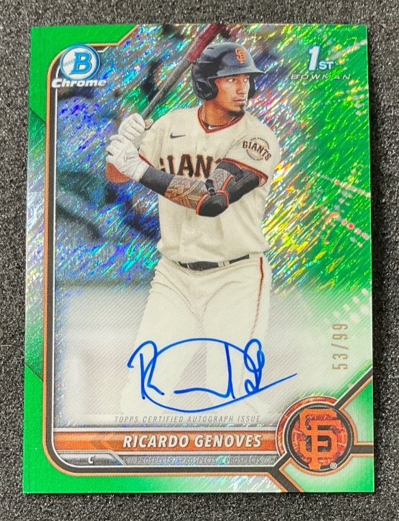 2022 Bowman Chrome 1st Ricardo Genoves Green Shimmer Auto /99 SF Giants
