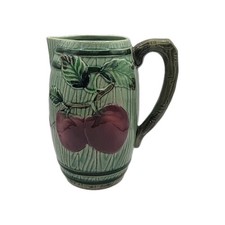 Vintage Lipper & Mann Green & Red Apple Majolica 7" Pottery Pitcher Jug Vase