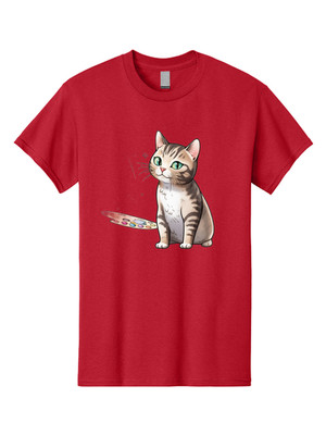 Cat-With-Paint-Palette Mens Graphic Tee, 100% Cotton, Casual Summer Wear