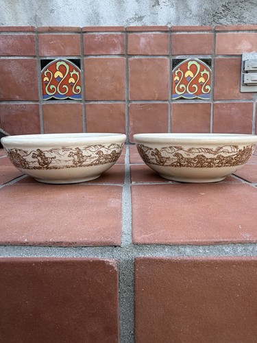 Set of 2 Vintage TEPCO Western Traveler Cereal Bowls Stagecoach Brown USA China