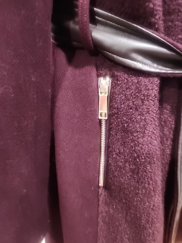 Nine West Wool Blend Purple Jacket Full Zip Belt Size L Lined Mock Neck Coat - Picture 16 of 18