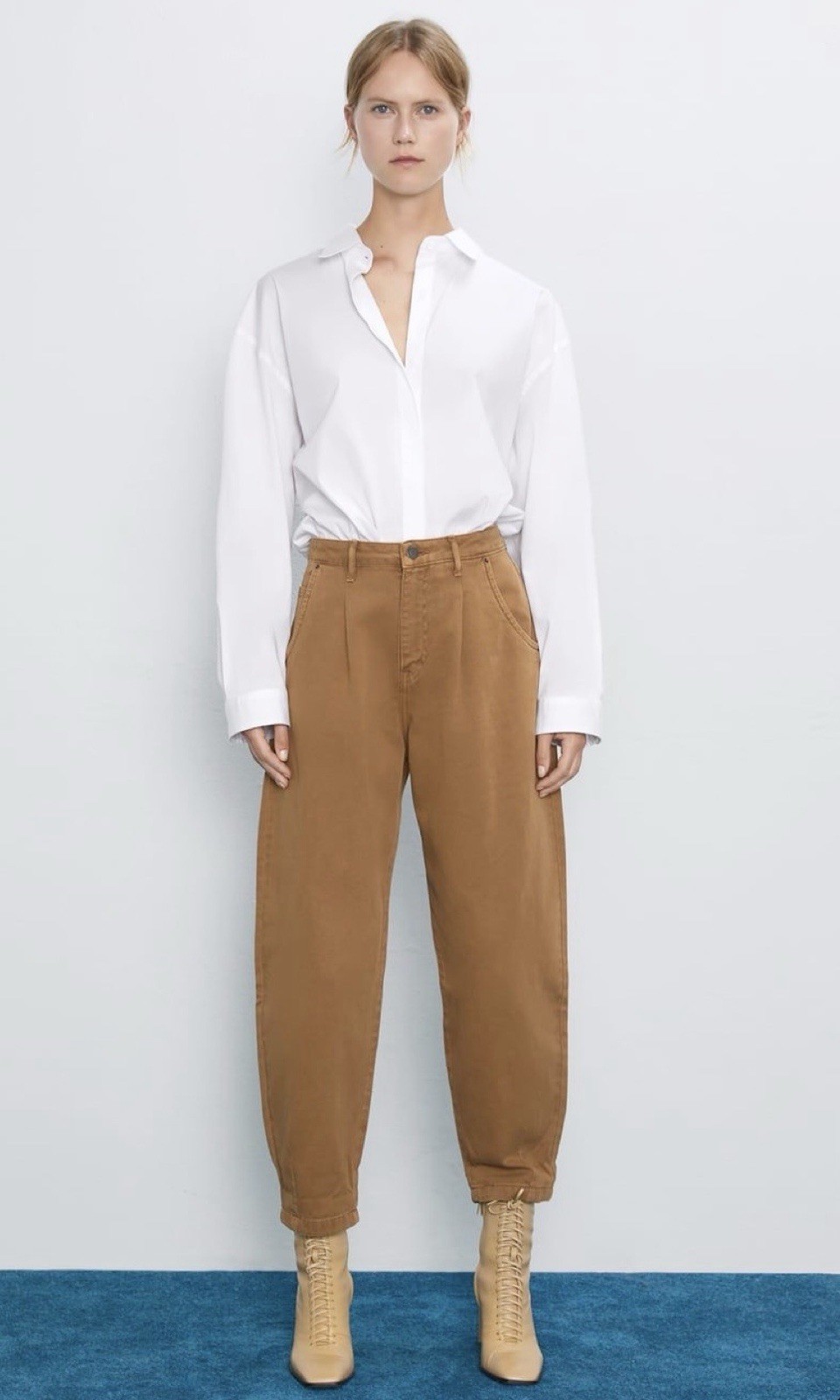 ZARA Women’s Mustard Brown Pleated High Rise Slouchy Barrel Jeans Size 2