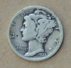 1935 Silver Mercury Dime No Mint Mark U.S. Coin