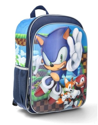 Sonic The Hedgehog 17'' Let's Roll Backpack Blue Zip Up With Key Chain New