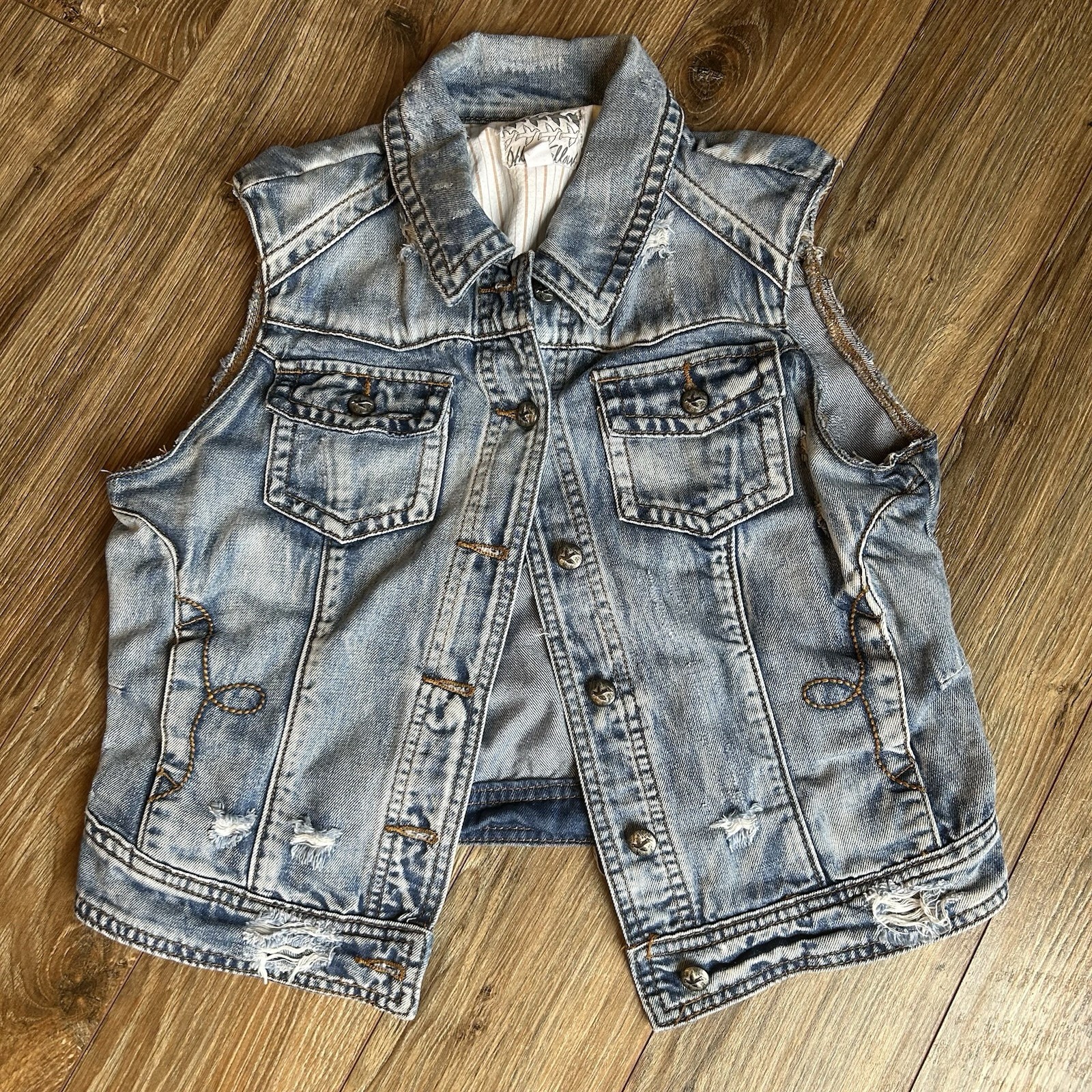Western Denim Vest Blue Sleeveless Distressed Others Follow Women's Medium