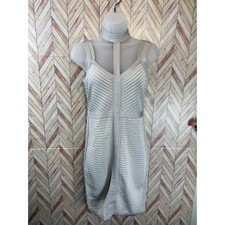 GUESS Ribbed Bodycon Mini Dress Silver Gray Halter Neck Zipper Medium Clubwear M