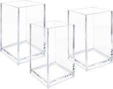 3 Pack Clear Acrylic Cosmetic Pencil Pen Holder Cup, Clear Makeup Brush Holder,