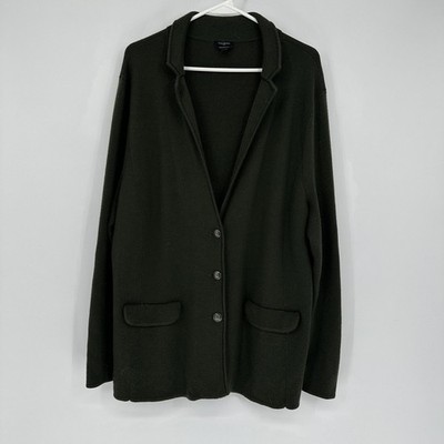 Talbots Womens 2X Dark Green Pure Merino Wool Knit Blazer Jacket Plus Size