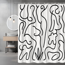 Abstract Black Line Art Shower Curtain for Modern Decor
