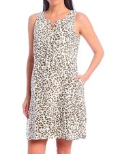 Women s Sleeveless Leopard Print Shift Dress Casual Lightweight Pockets Size M