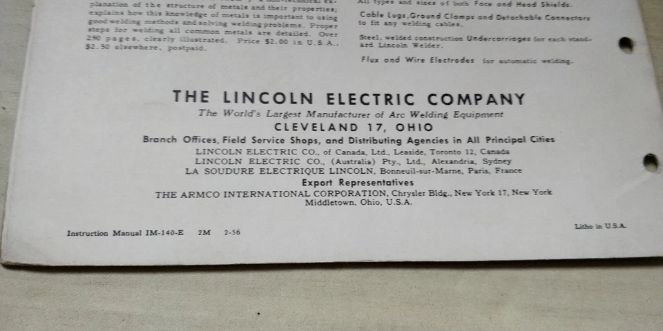 1956 LINCOLN IM-140-E LISTA RICAMBI ~ SCUDO ARCO SAE-300 AMPERE SALDATORE S-7078 - Immagine 4 di 4