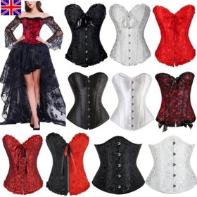 Women Boned Corset Bustier Overbust Lace Up Burlesque Top Waist Cincher Lingerie