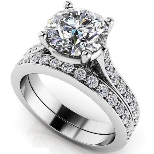 3Ct Round Moissanite Diamond Engagement Wedding Ring Set 14K White Gold Plated