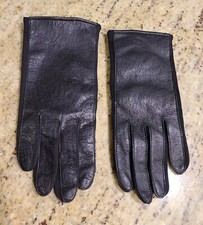 Vintage Size S Black Stretch Leather 8" Gloves Textured Japan Fourchettes