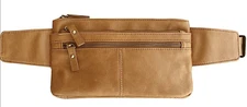 Tan Handcrafted Premium Leather Fanny Pack Waist Travel Money Belt Sac Bag