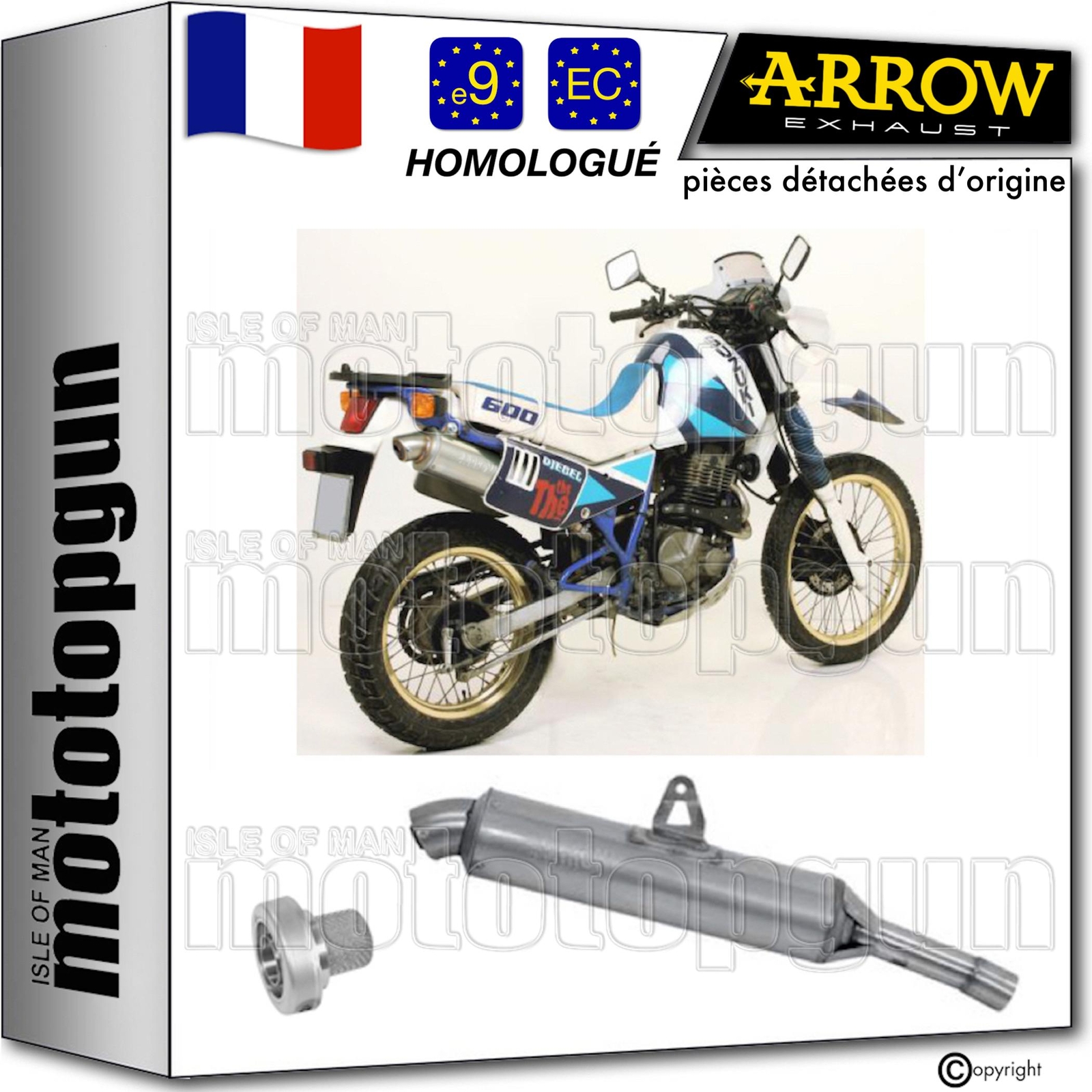 Échappement homologué Suzuki DR 600 S 1988 Arrow Paris Dakar avec réducteur DBK amovible