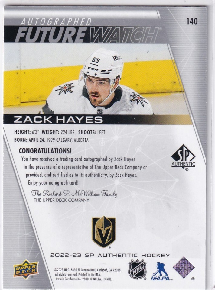 2022-23 UD SP Authentic Future Watch Auto Zack Hayes #326/999 | eBay