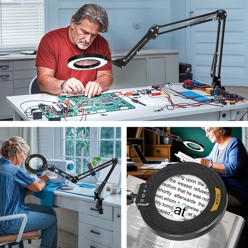 Ultra Long 3-Section Swing Arm 12X Magnifying Glass with Light and Stand, 4-Way - Picture 7 of 7