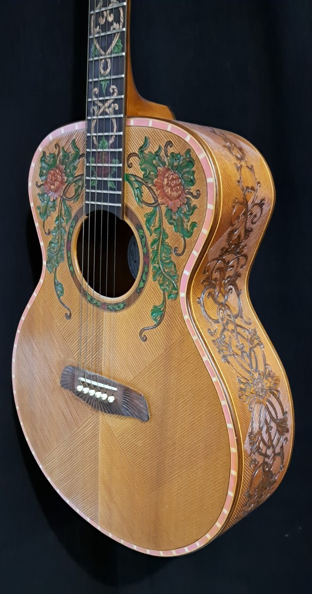 Blueberry Handmade Grand Concert Acoustic Guitar Floral Motif Pre