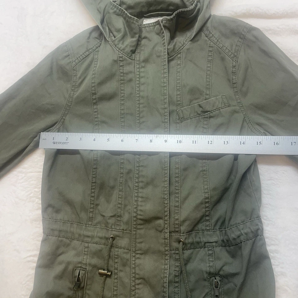 Full Tilt Women's Army Green Hooded Utility Jacket Sz XS 100% Cotton Denim Look - Image 4 of 4