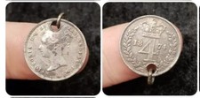 Antique 1874 English Victorian Silver Fourpence Coin Pendant Charm - Young Vikki