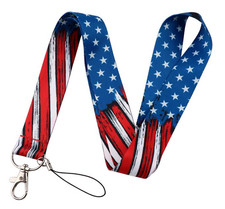 American US USA Flag Vintage Retro July Fourth 4th Patriotic 17.7" Neck Lanyard