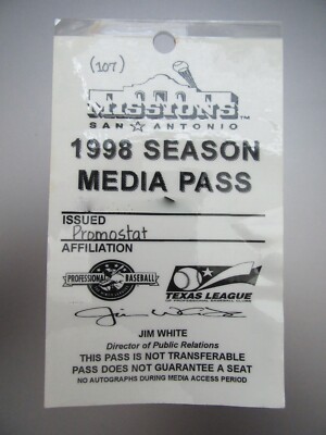 SAN ANTONIO MISSIONS 1998 MEDIA SEASON PASS MINOR LEAGUE BASEBALL PACIFIC COAST