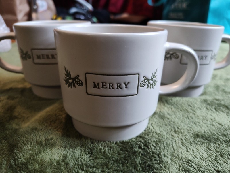 Holly & Joy By Market Finds 16 oz Stackable Coffee Mugs Set Of 3 MERRY CHRISTMAS