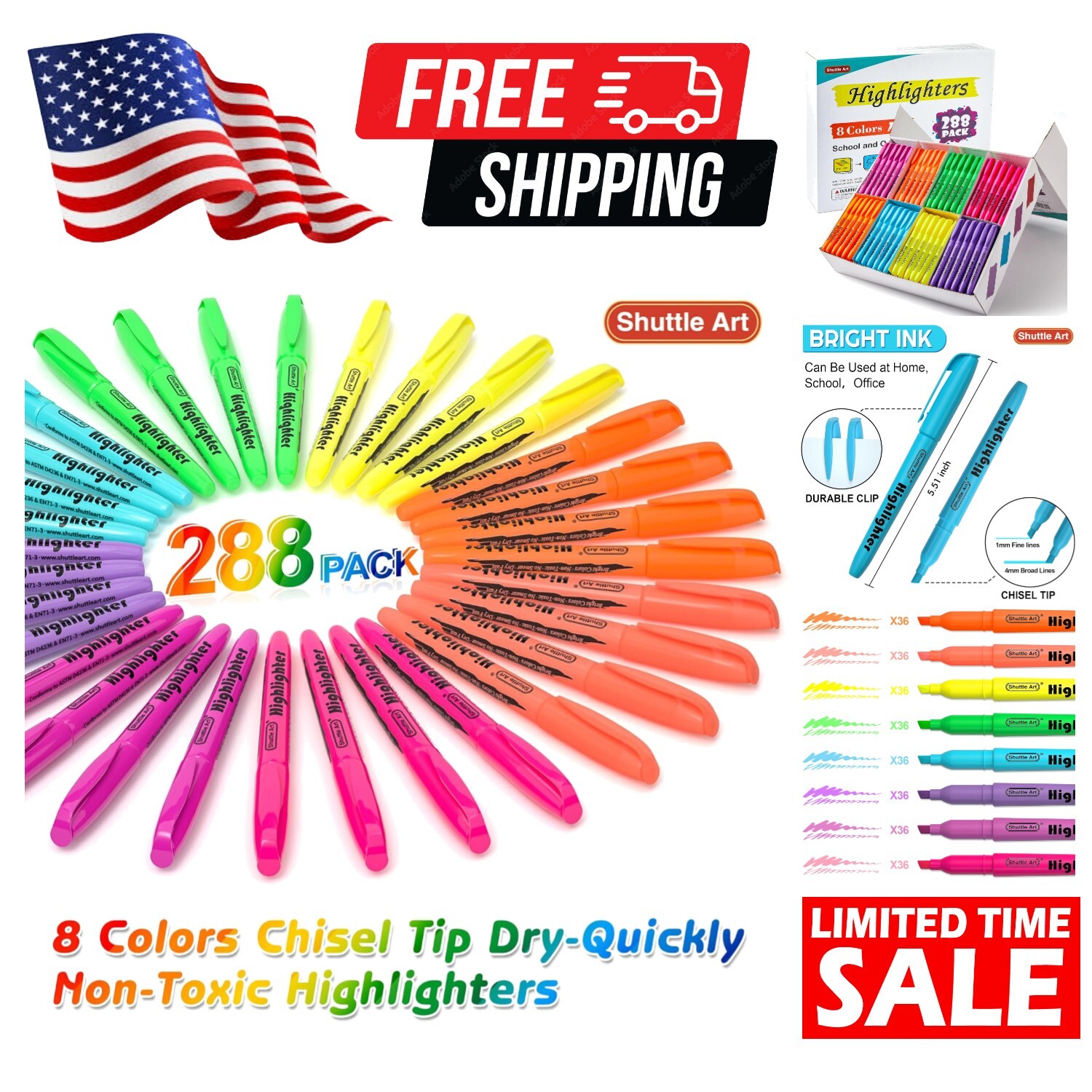Premium 288 Highlighters Bulk Set - Quick-Dry Assorted Colors for Home & School-image