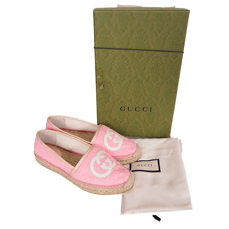 NEW $620 GUCCI Pink TERRY CLOTH Large GG LOGO Espadrille SUMMER FLATS  NIB