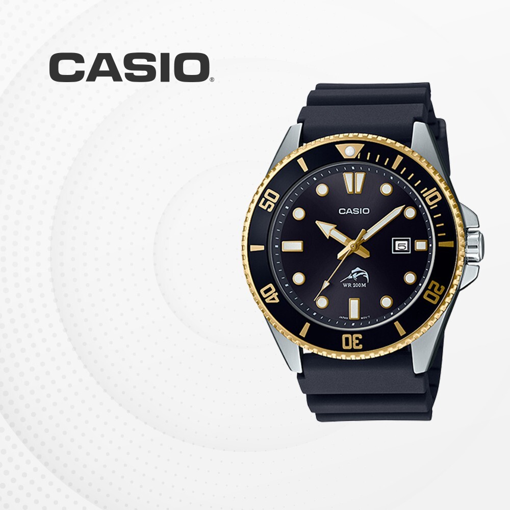 Casio Men's Wrist Watch MDV-106G-1A Bold Black Dial with Gold
