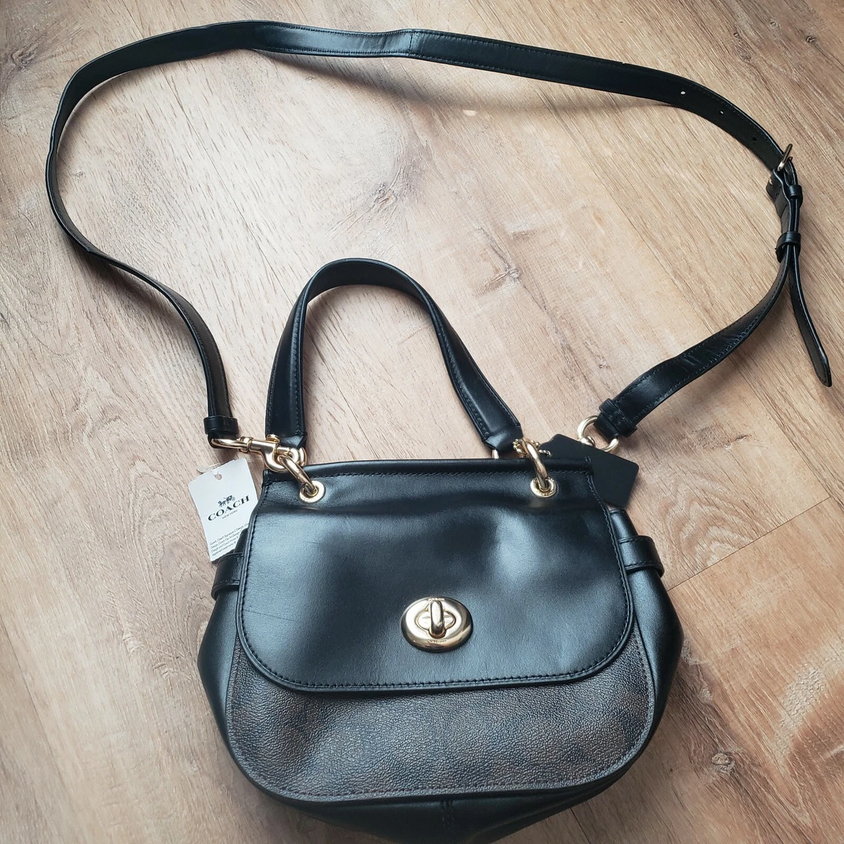 NWT Coach Jace Crossbody Monogram Signature Leather F79990 Black Brown Handbag