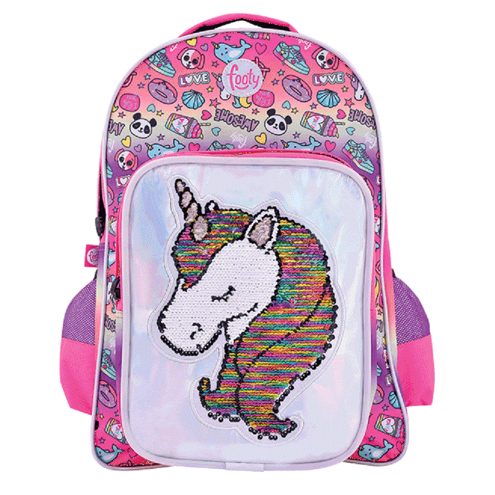 Footy Unicornio Rosa Estropajo LED Mochila Escolar Elemental Niña