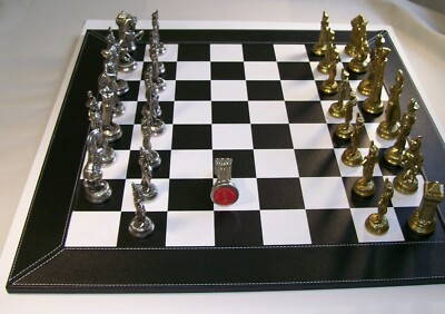 NAPOLEON  METAL CHESSMEN  FROM ITALY WITH LEATHERETTE CHESS BOARD