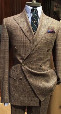 Houndstooth Men Suits 2 Pcs Double Breasted Wide Peak Lapel Jacket