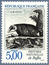 Timbre de 1988 - Histoire naturelle de Buffon  Le blaireau - N° 2542 Neuf