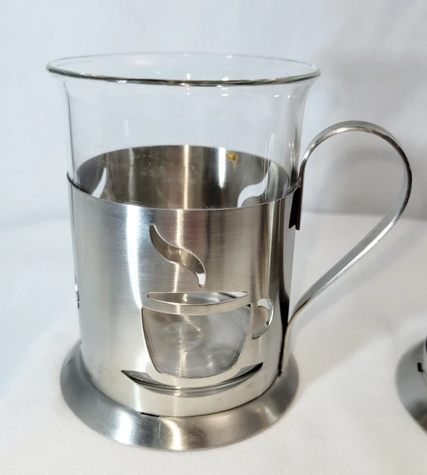 Lote de 4 BergHoff INTL Bélgica Prensa Francesa Acero Inoxidable Vidrio 6 oz. Tazas de té Foto 4 de 4