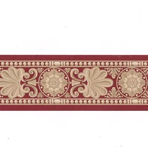 Shell Medallion Ancathus Leaf Scroll Red Golden Brown Wallpaper Border 3.4" Wide