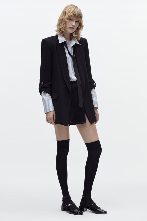 Zara Blazer with Rolled Up sleeves Size M Black Open Front