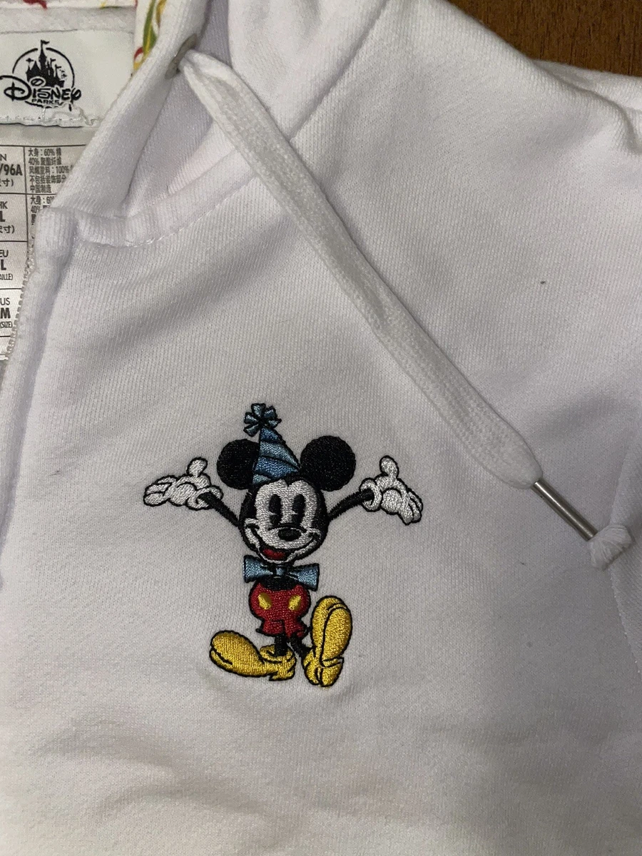 Disney Park Womens Med White Let's Celebrate Hoodie Mickey 90th Birthday Hoodie