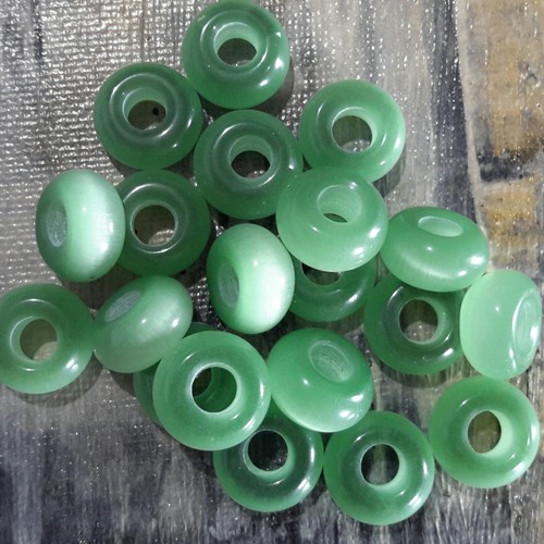 Cuenta europea ojo de gato de vidrio, golondrina, 14x7 mm, agujero grande, 10 piezas, verde mar - Imagen 2 de 2