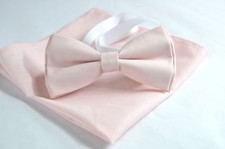 MENS BABY PINK 100 COTTON BOW TIE POCKET SQUARE Hanky Handkerchief